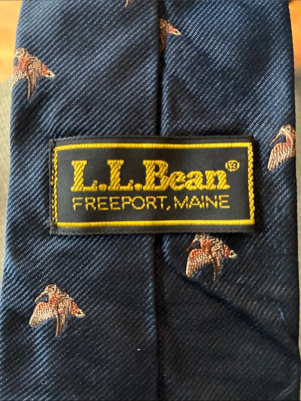 LL Bean American Woodcock Bird Navy Silk Tie 1971